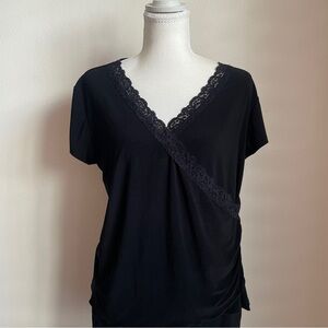 Vintage 90s V-Neck Lace Top Witchy Vampy Whimsigoth Grunge Goth Deep Cut Black
